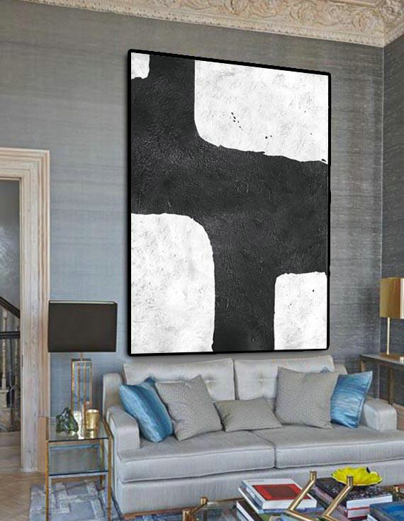 Large Abstract Art Handmade Oil Painting,Black And White Minimalist Painting On Canvas - Decorating A Big Living Room